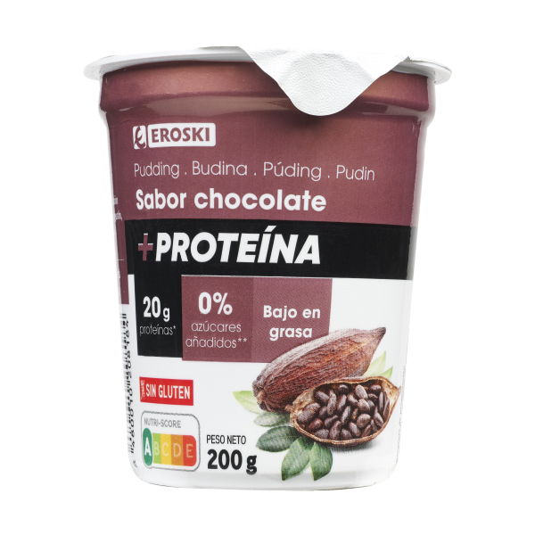 EROSKI  Pudding +proteína sabor chocolate, tarrina 200 g